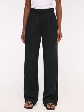 Abercrombie & Fitch Sloane linen blend wide leg pants in black size 27 short 4S!